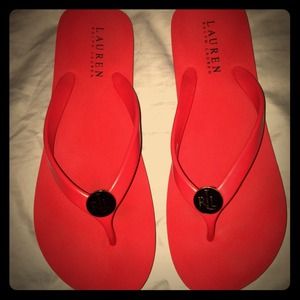 Authentic! Ralph Lauren flip flops.RED! Size 9-10