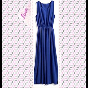Sleeveless Blue Chiffon Round Neck Maxi Dress