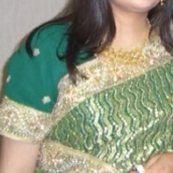 Green and gold sequin sari