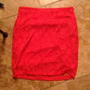 Red Lace pencil skirt:)