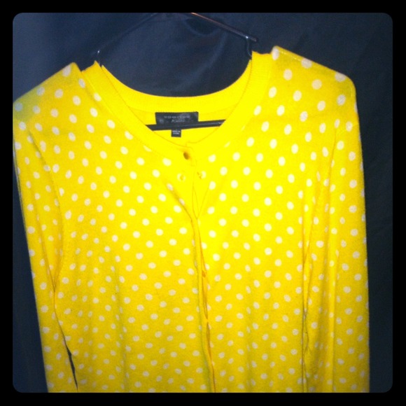 Bright yellow w/ white polka dot cardigan/ sweater