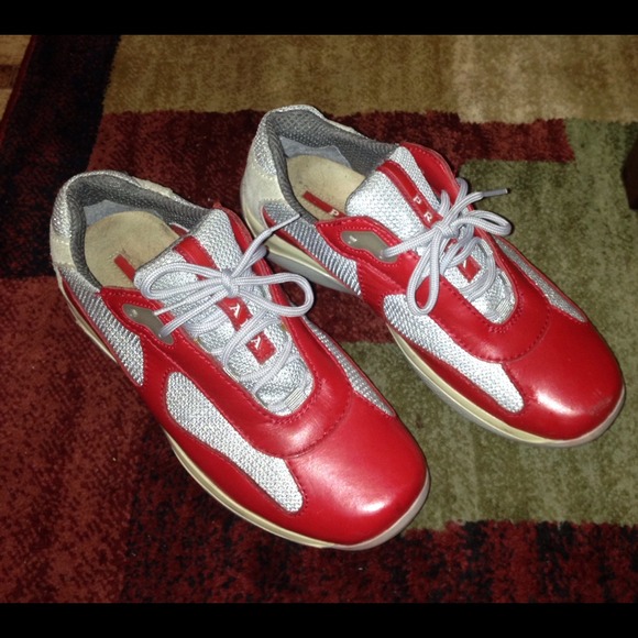 ❌Sold❌‼️ Red and Silver Prada America Cup Sneakers
