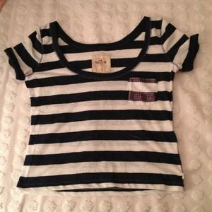 Blue and white Hollister crop top