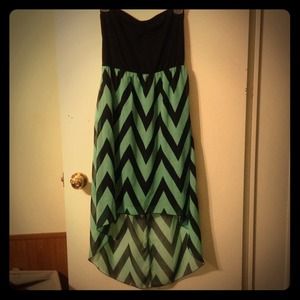 Chevron hi lo strapless dress!