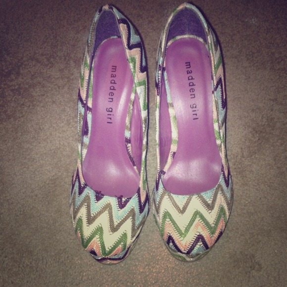Chevron striped multi color fabric platforms HEELS