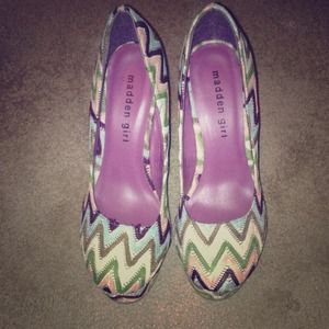 Chevron striped multi color fabric platforms HEELS