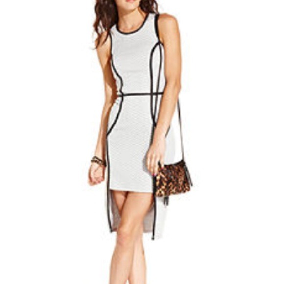 Sleeveless Faux Leather Trim High-Low Dress
