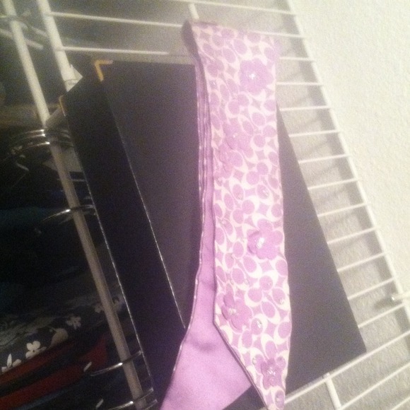 Lavender floral silk pony scarf by Coach