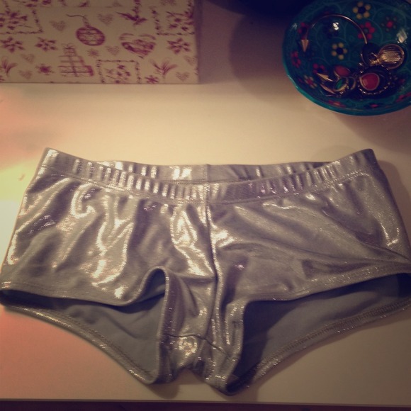 Sassy metallic silver boy-cut booty shorts