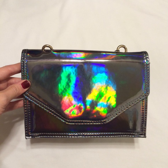 Nasty Gal Gunmetal Holographic Crossbody Bag