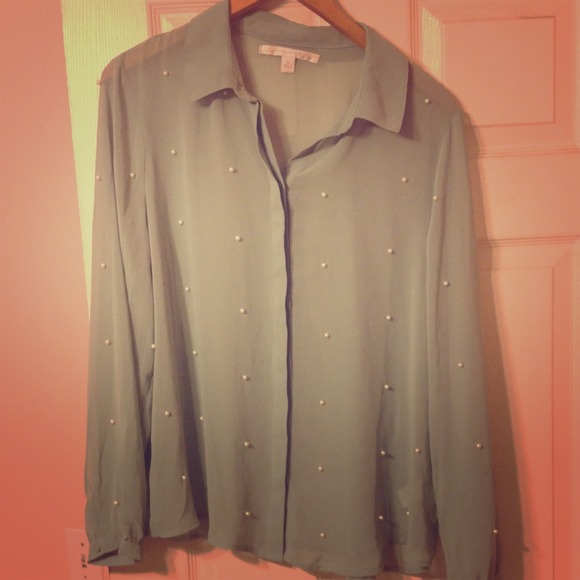💜SOLD Lauren Conrad Pearl teal button up blouse