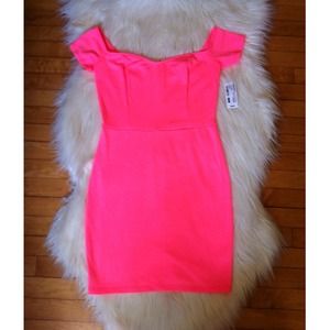 Foreign Exchange Neon Pink Off Shoulder Dress