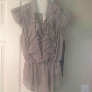 Sheer ruffle front grey shirt