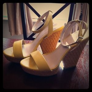 Yellow Faux Leather Wedge Heels