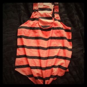 Peach and black striped tank that ties at bottom