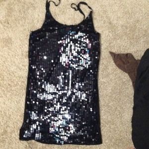 Black swoop back rose sequin design