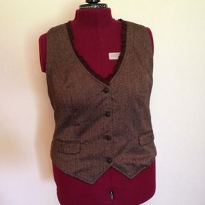 Brown tweed-look vest with ribbon trim