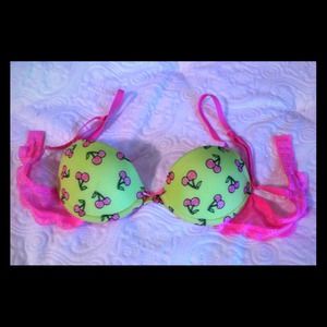 SOLD!!! Bright pink & Yellow Bra with cherry