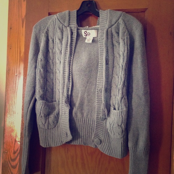 Grey knit sweater *holding*