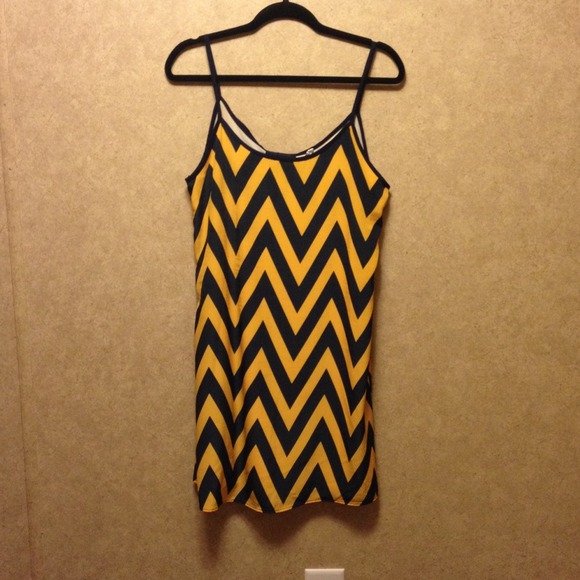 Navy blue & yellow chevron dress