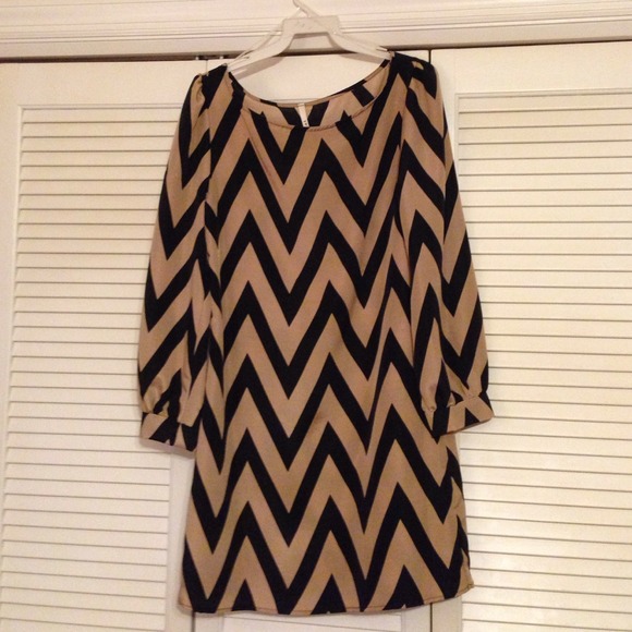 Tan and black chevron dress
