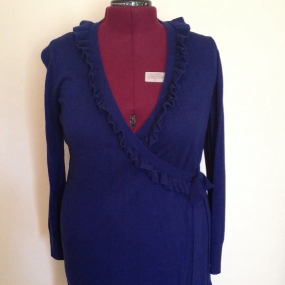 Royal blue wrap sweater dress