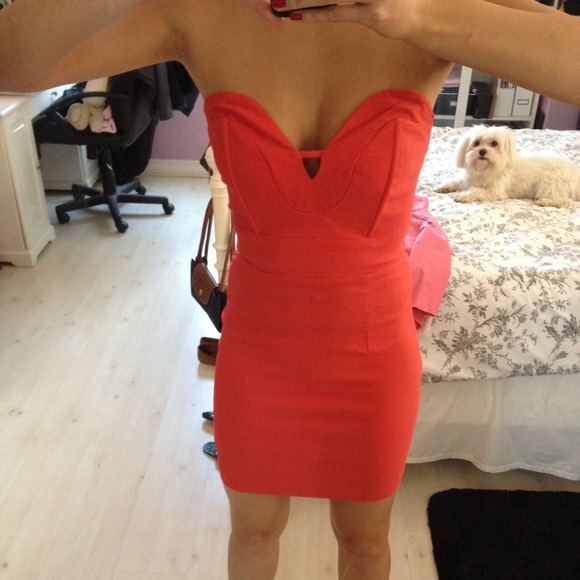 Neon coral strapless dress size small