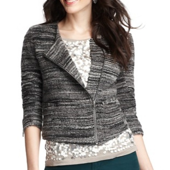 LOFT Jackets & Blazers - LOFT Stripey Bouclé Zip Jacket