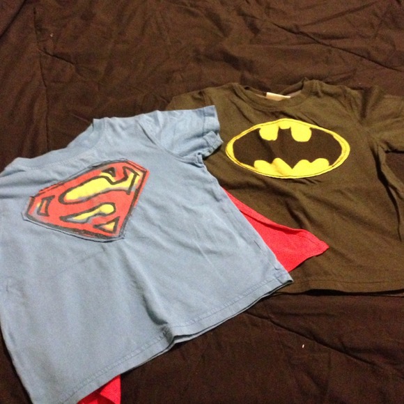 Batman and Superman shirts with cape