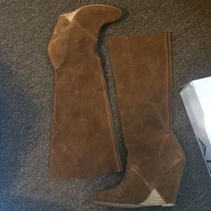 Aldo's wedge knee high sued boots