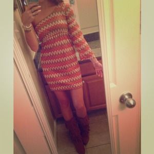 Orange patterned one sleeve dress