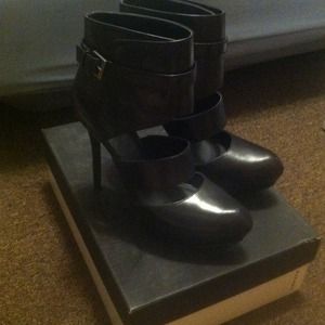 Trouvè black platform ankle wrap heels