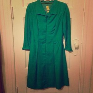 Vintage teal zip front dress. Hand made