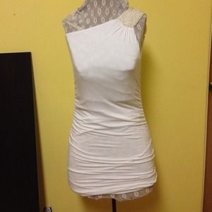 One shoulder cream colored dress!