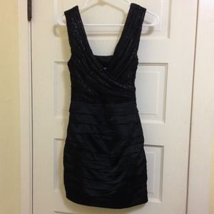 Black sequin and satin express cocktail dress
