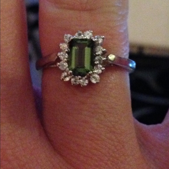 Green stone / Diamond ring - Picture 2 of 4