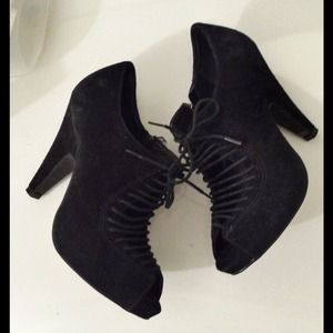 Black Suede Peeptoe Lace Up Booties