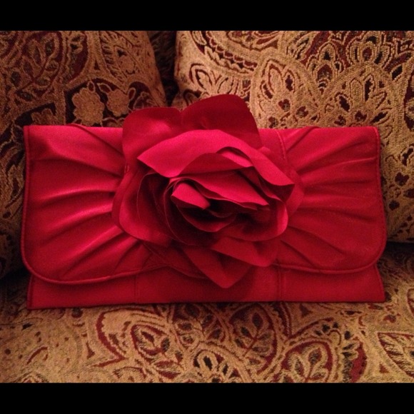 LuLu Townsend Red Satin Clutch with Flower