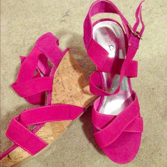 Shoes - Pink strap wedge sandals shoes 8