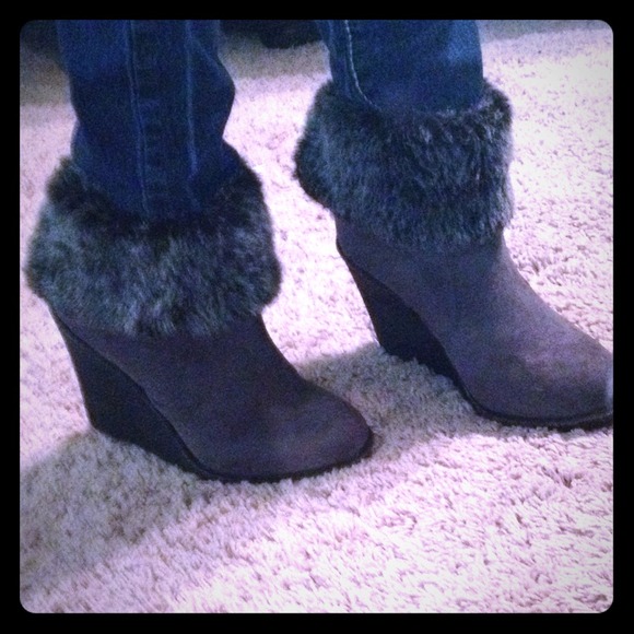 Gray wedge ankle boots