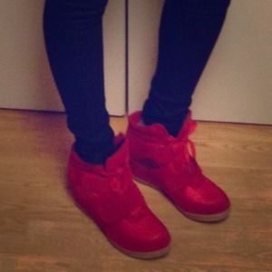 Vibrant Red Wedge Sneakers!