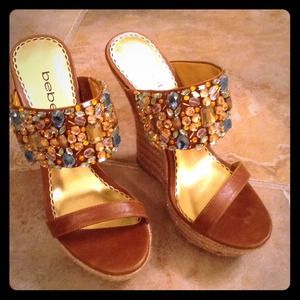 BEBE wedge heels with rhinestones.
