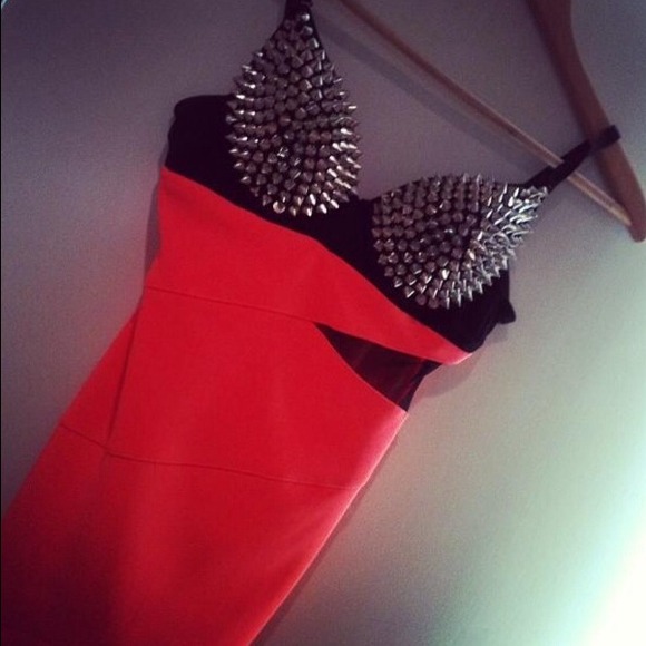 Spiked bodycon bralette dress.