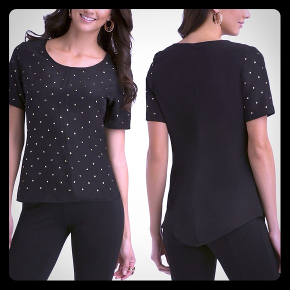 NWT Kardashian Kollection Womens Black Studded Top