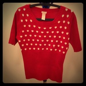 Tulle Short Sleeved Heart Print Sweater Size XL