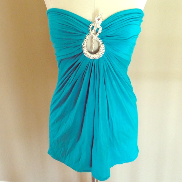 Aqua Strapless Top with Snake Embellishment
