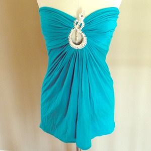 Aqua Strapless Top with Snake Embellishment