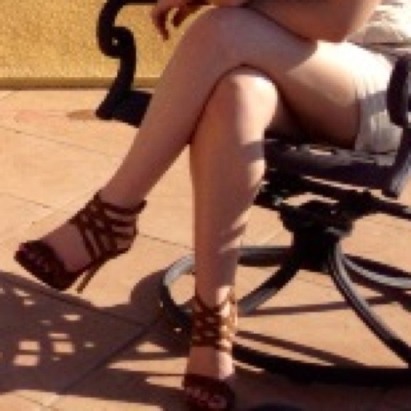Brown open toe high heels size 7
