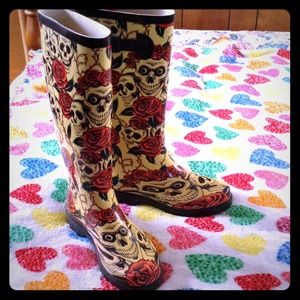 Skeleton/Roses rain boots by SLB