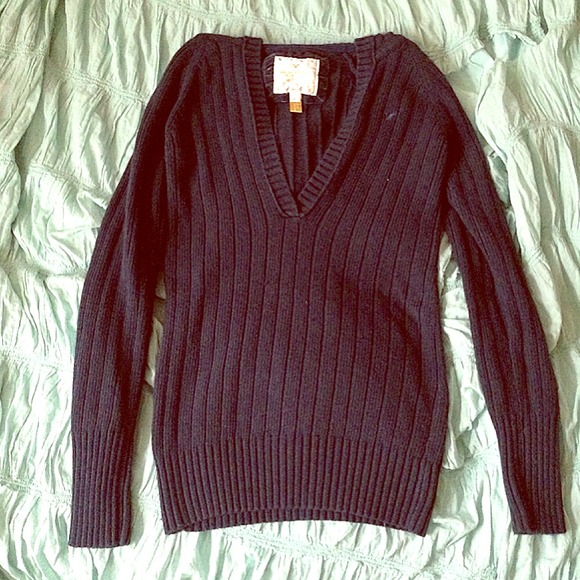 American Eagle Navy Blue V neck hooded sweater
